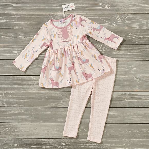 Northern Winter Pink Holiday 2 Piece Pant Set by PETE + LUCY Girls 4T - Picture 1 of 5